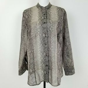 Micheal Kors Top Brown Gray Snake Print Sheer L
